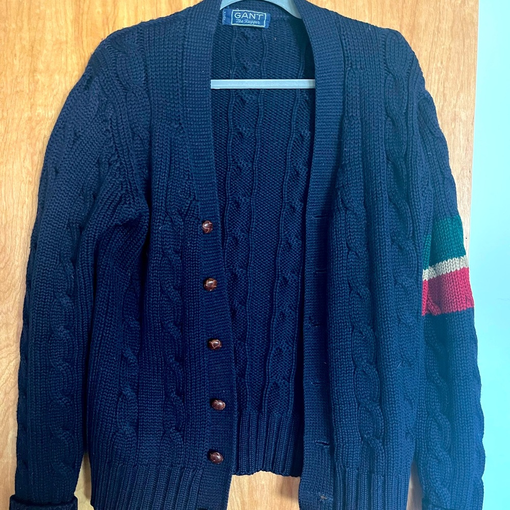 Vintage Gant Rugby Cardigan Unisex M Navy wool